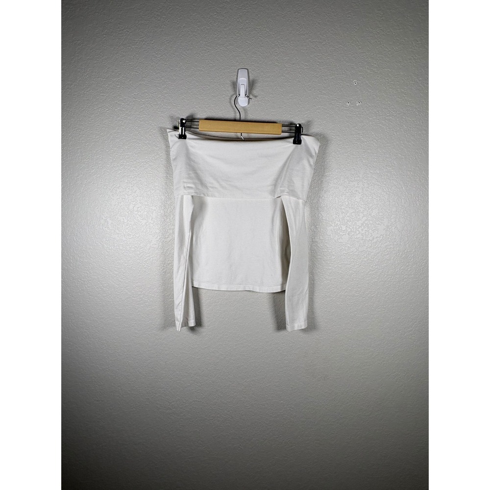 Brandy Melville White Off Shoulder Foldover Long Sleeve Top OS